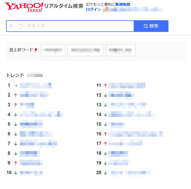 Yahoo!リアルタイム検索画面